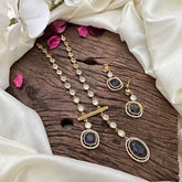 Vriksham Oval And Square AD Stone Pendant Short Neckpiece-Purple-G16281